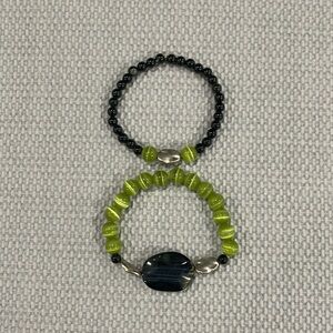 Green and Black Beaded Bracelets Set